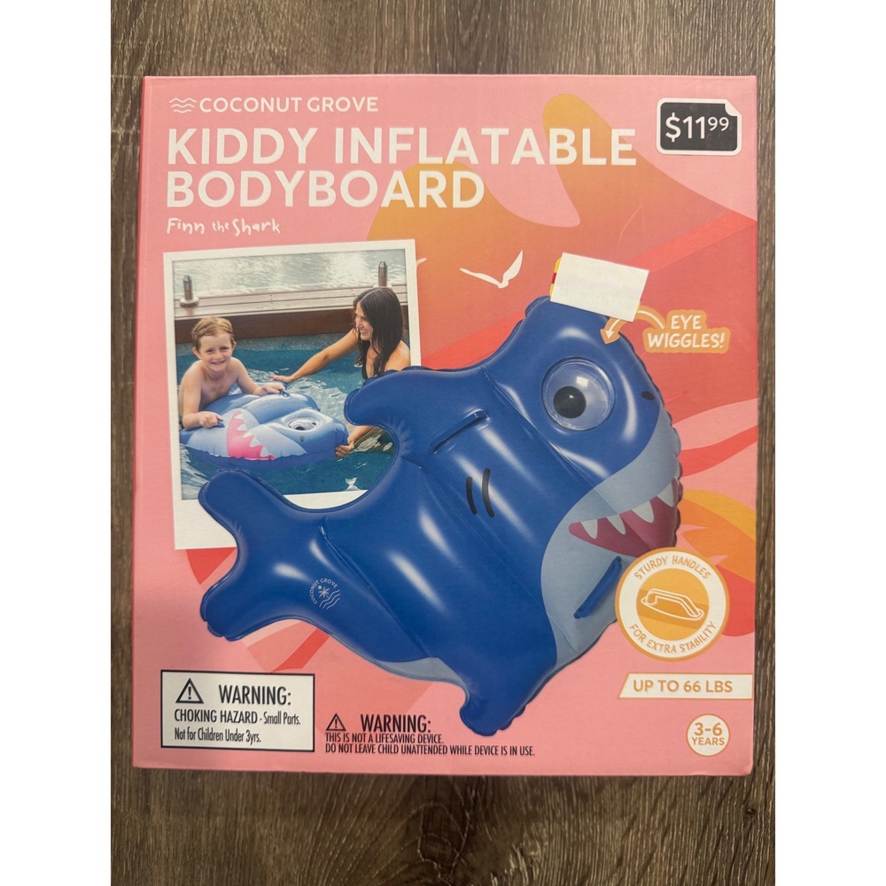 Coconut Grove Finn the Shark Kiddy Inflatable Bodyboard Blue Kids Pool Float New